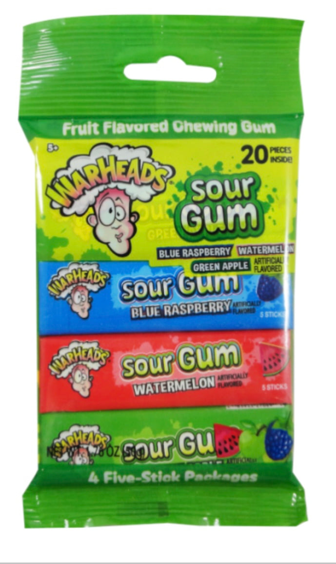Warheads Sour Gum 4Pk Peg Bag 1.76oz (50g)