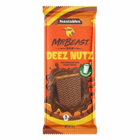 Feastables MrBeast Milk Chocolate With Peanut Butter Deez Nutz Bar 60g