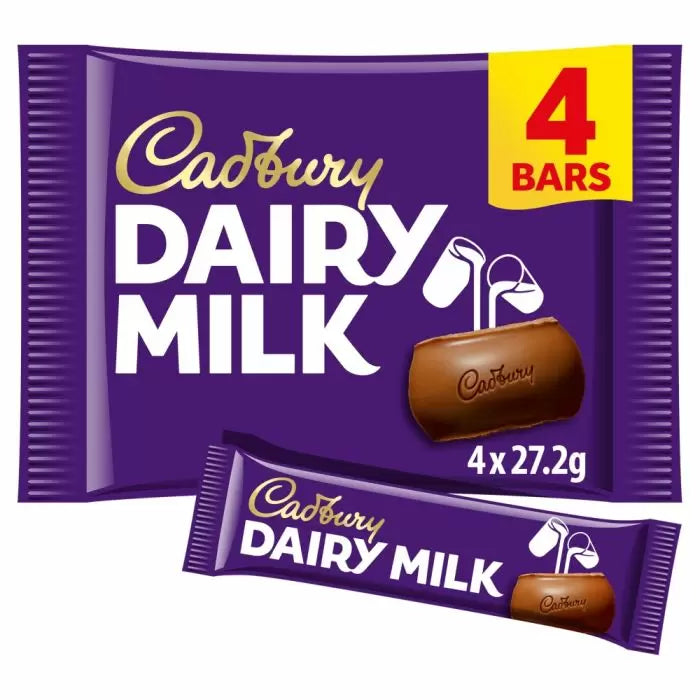 Cadbury Dairy Milk Chocolate Bar 4 Pack Multipack (4 x 27.2g - 108.8g)