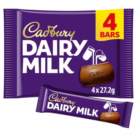 Cadbury Dairy Milk Chocolate Bar 4 Pack Multipack (4 x 27.2g - 108.8g)